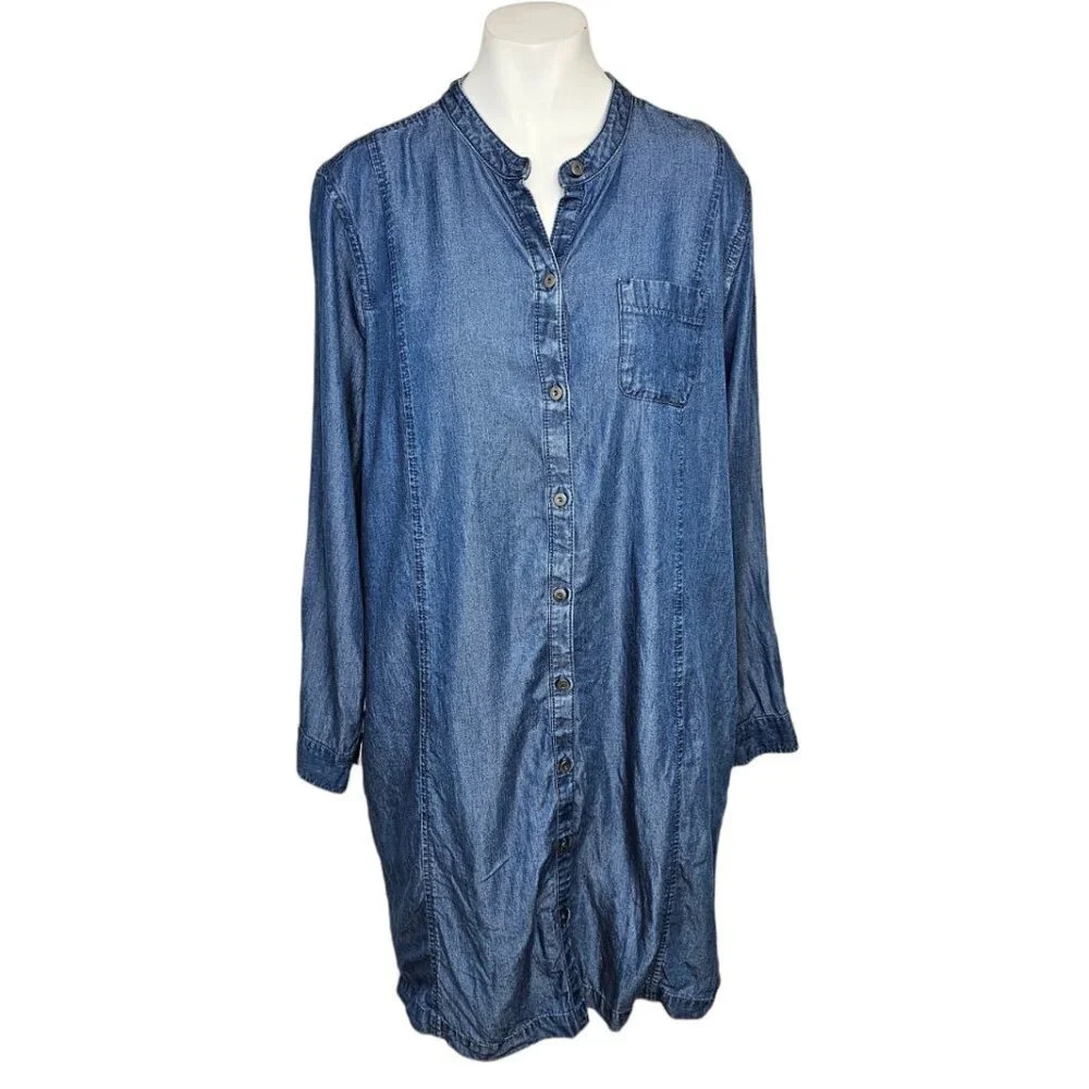 Blue Denim Button-Front Shirt Dress